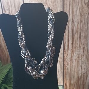 Elegant Silver and Black Beaded Necklace